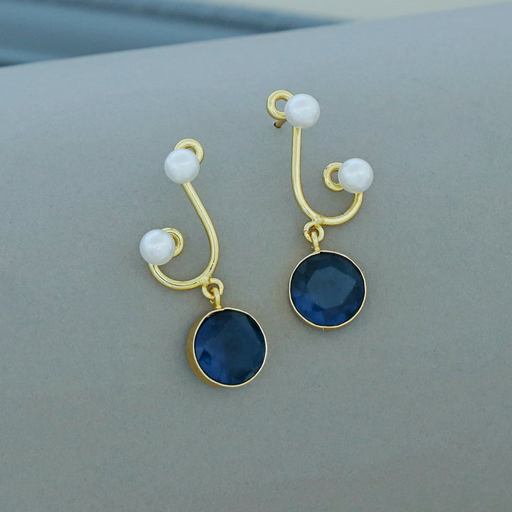 Reba Dual Pearl Circle Glossy Stone Earring