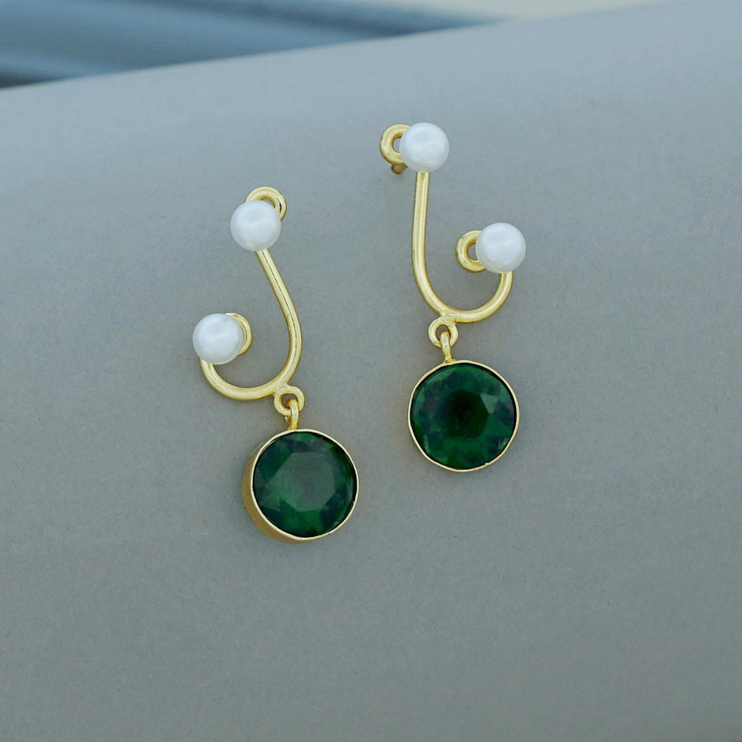 Reba Dual Pearl Circle Glossy Stone Earring