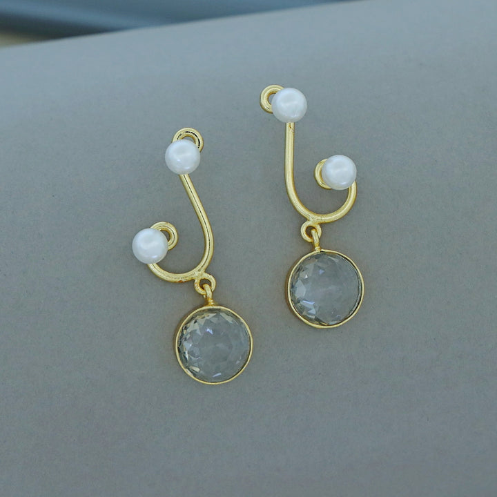 Reba Dual Pearl Circle Glossy Stone Earring