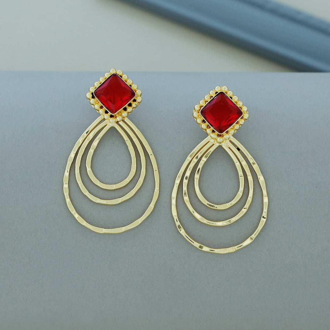 Lila Golden Hammered Tri Drop Glossy Earring
