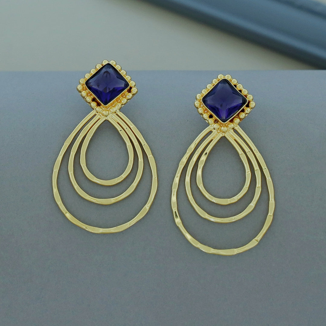 Lila Golden Hammered Tri Drop Glossy Earring