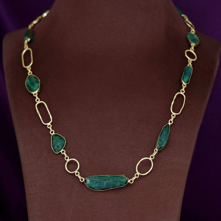 Jisna Golden Hammered Rectangle Circle Dyed Stone Neckpiece