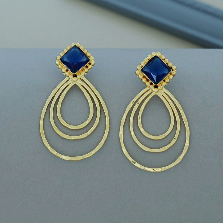 Lila Golden Hammered Tri Drop Glossy Earring
