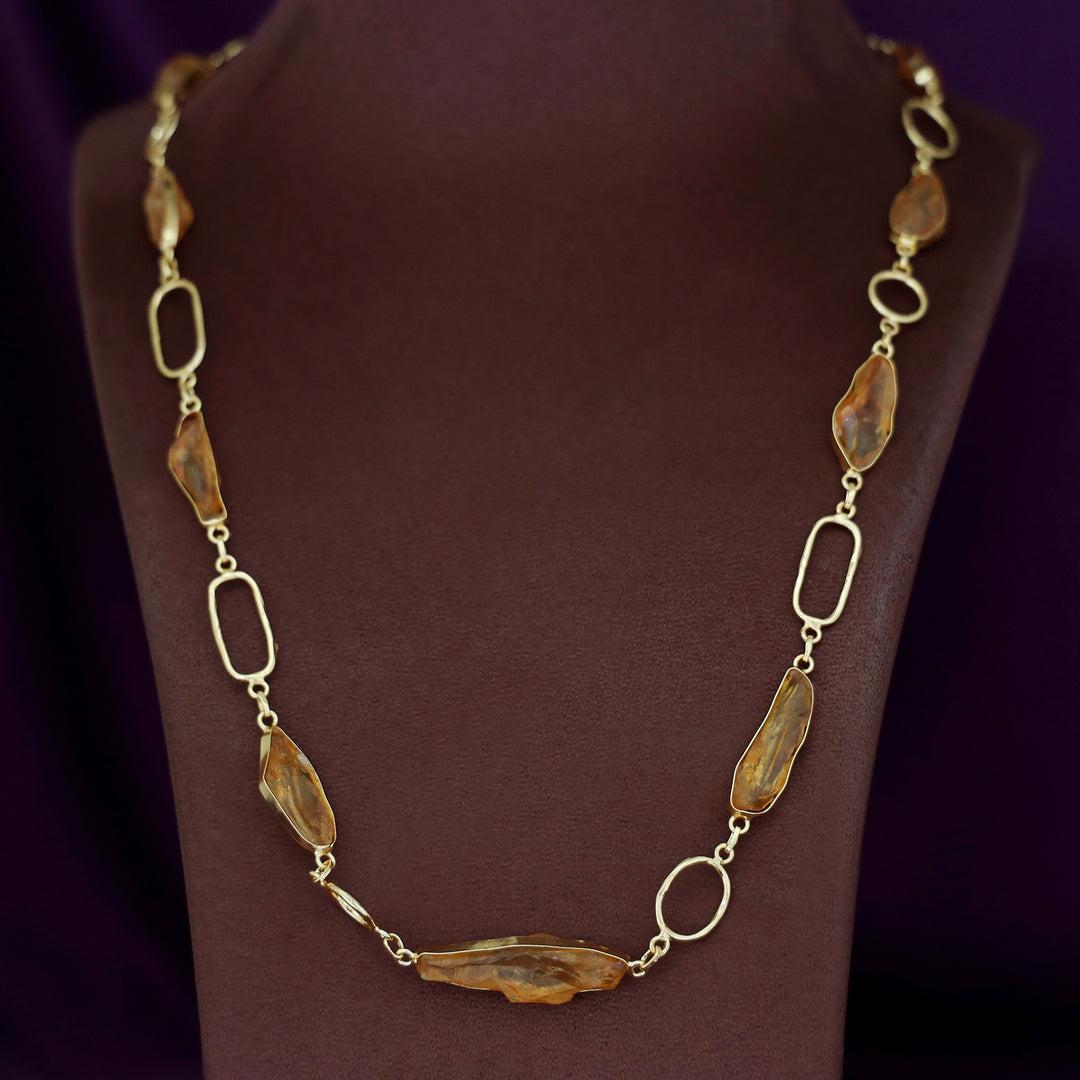 Jisna Golden Hammered Rectangle Circle Dyed Stone Neckpiece