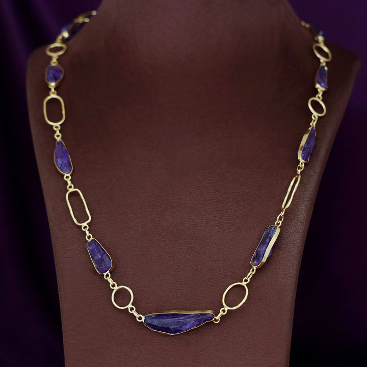 Jisna Golden Hammered Rectangle Circle Dyed Stone Neckpiece
