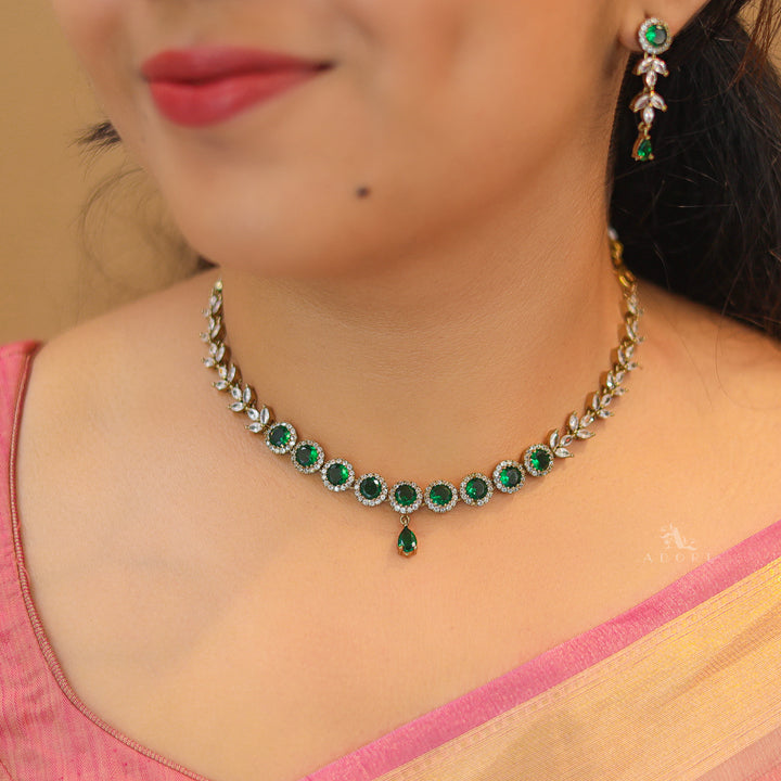Niya Round Stone Short Neckpiece with Earring