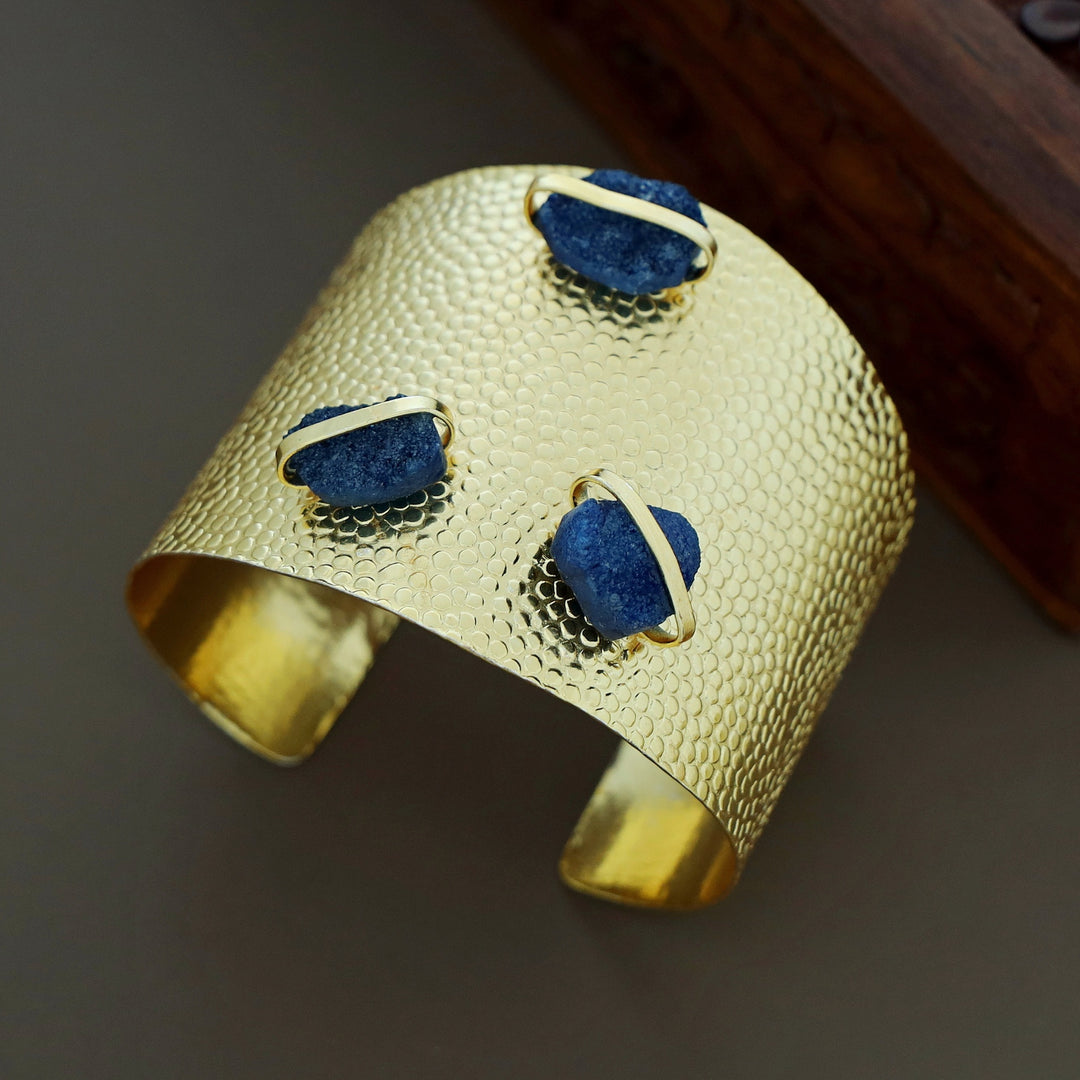 Golden Textured Tri Druzy Stone Hand Cuff