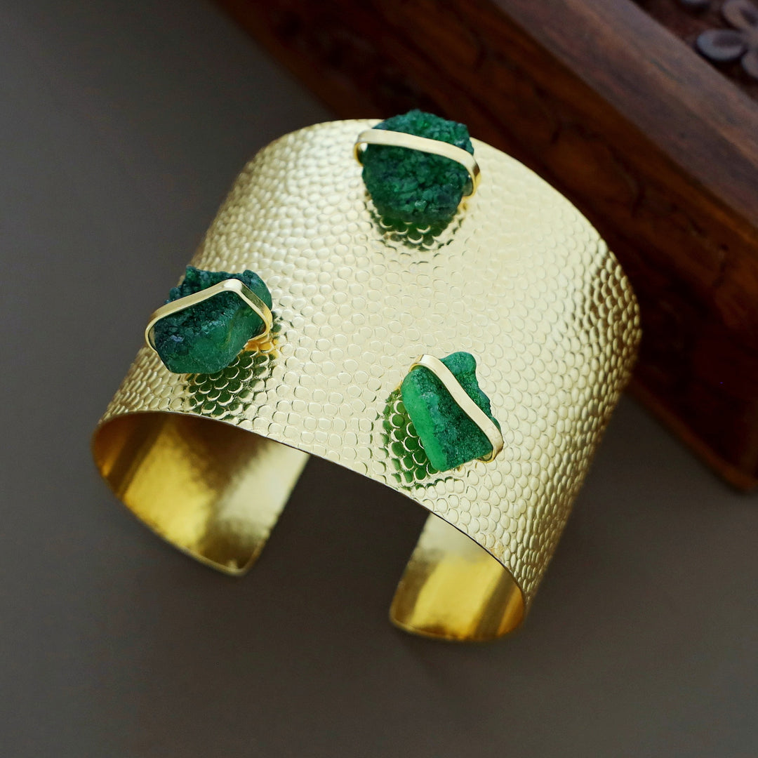 Golden Textured Tri Druzy Stone Hand Cuff