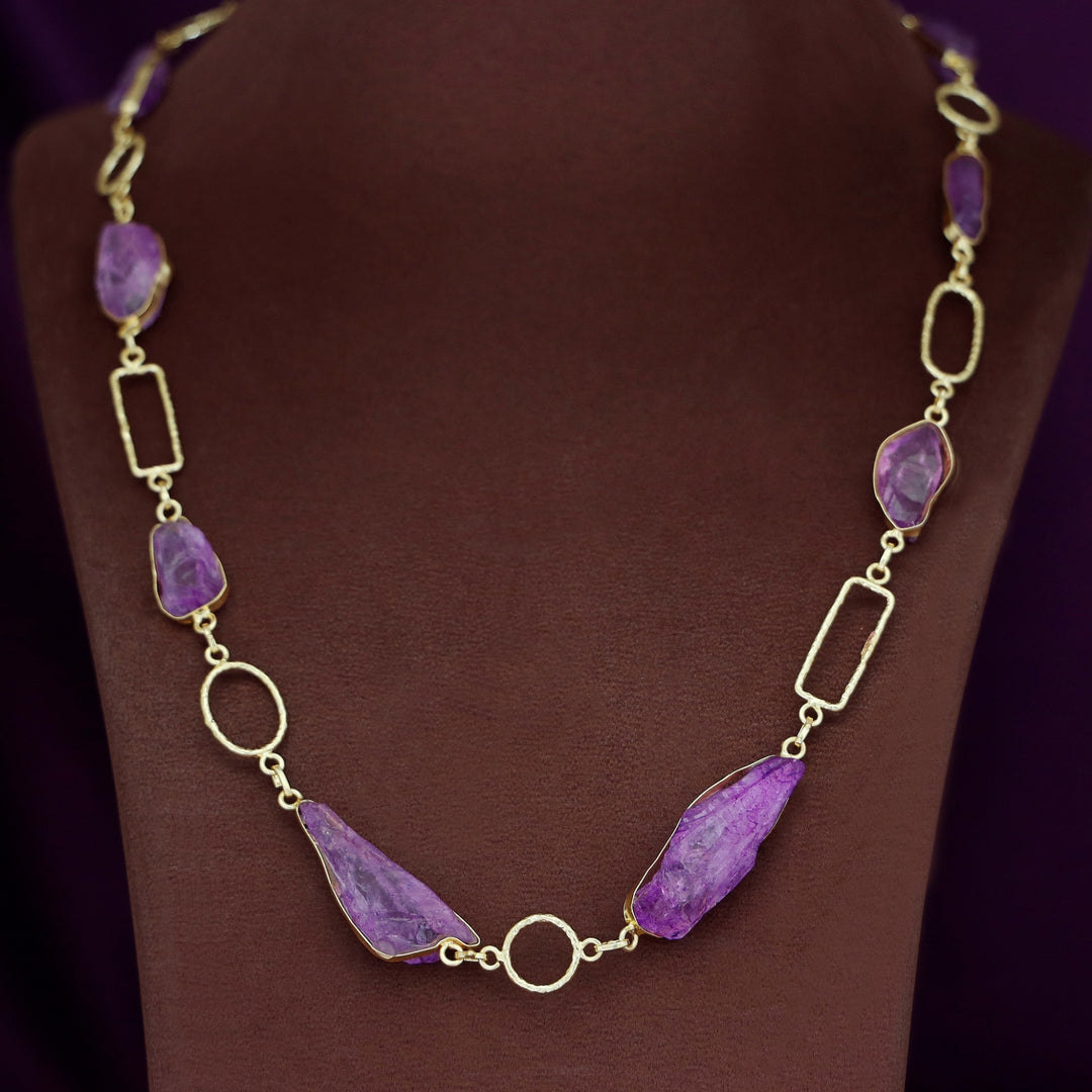 Jisna Golden Hammered Rectangle Circle Dyed Stone Neckpiece