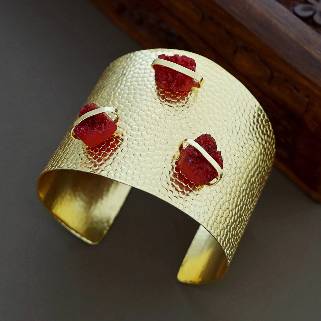 Golden Textured Tri Druzy Stone Hand Cuff