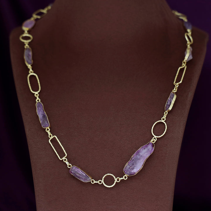 Jisna Golden Hammered Rectangle Circle Dyed Stone Neckpiece