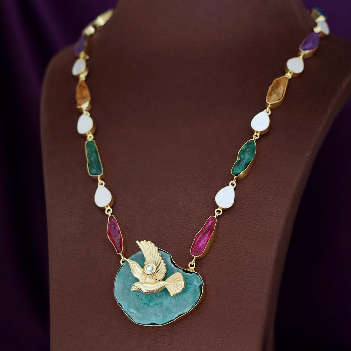 Andrea Pigeon MOP + Dyed Agate Stone Neckpiece