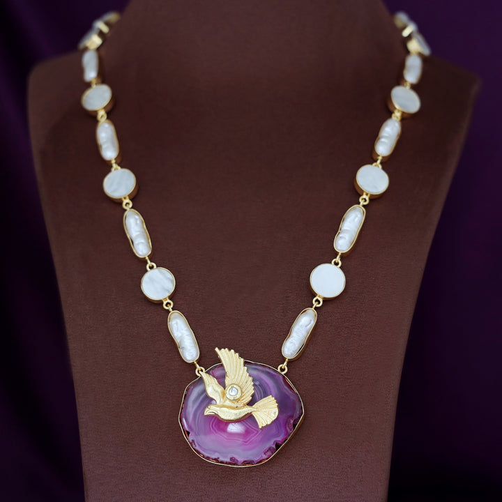 Andrea Pigeon MOP + Dyed Agate Stone Neckpiece