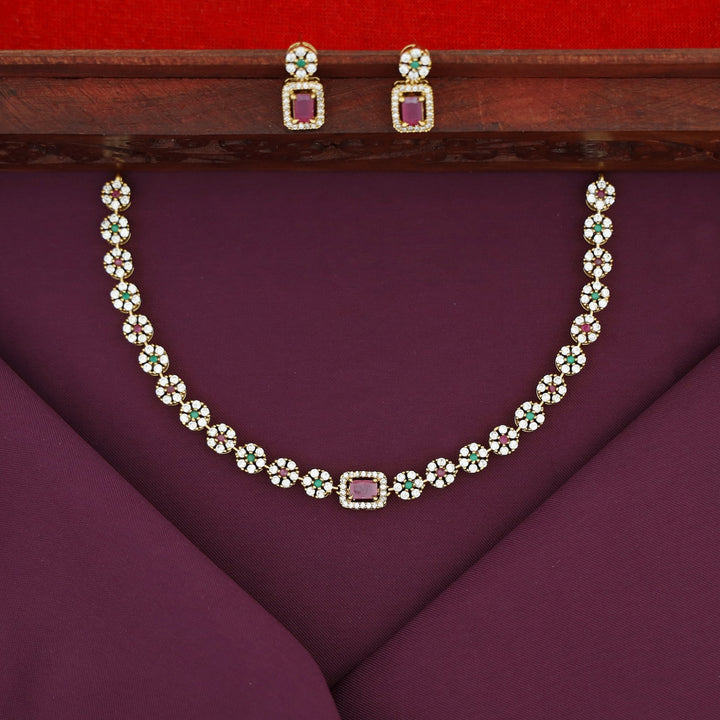 Aastha Sayali Flower Rectangle Glossy Short Neckpiece With Earring