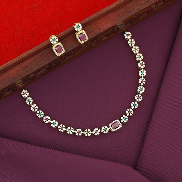 Aastha Sayali Flower Rectangle Glossy Short Neckpiece With Earring