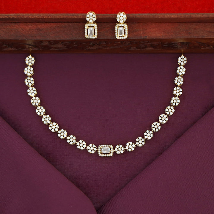 Aastha Sayali Flower Rectangle Glossy Short Neckpiece With Earring