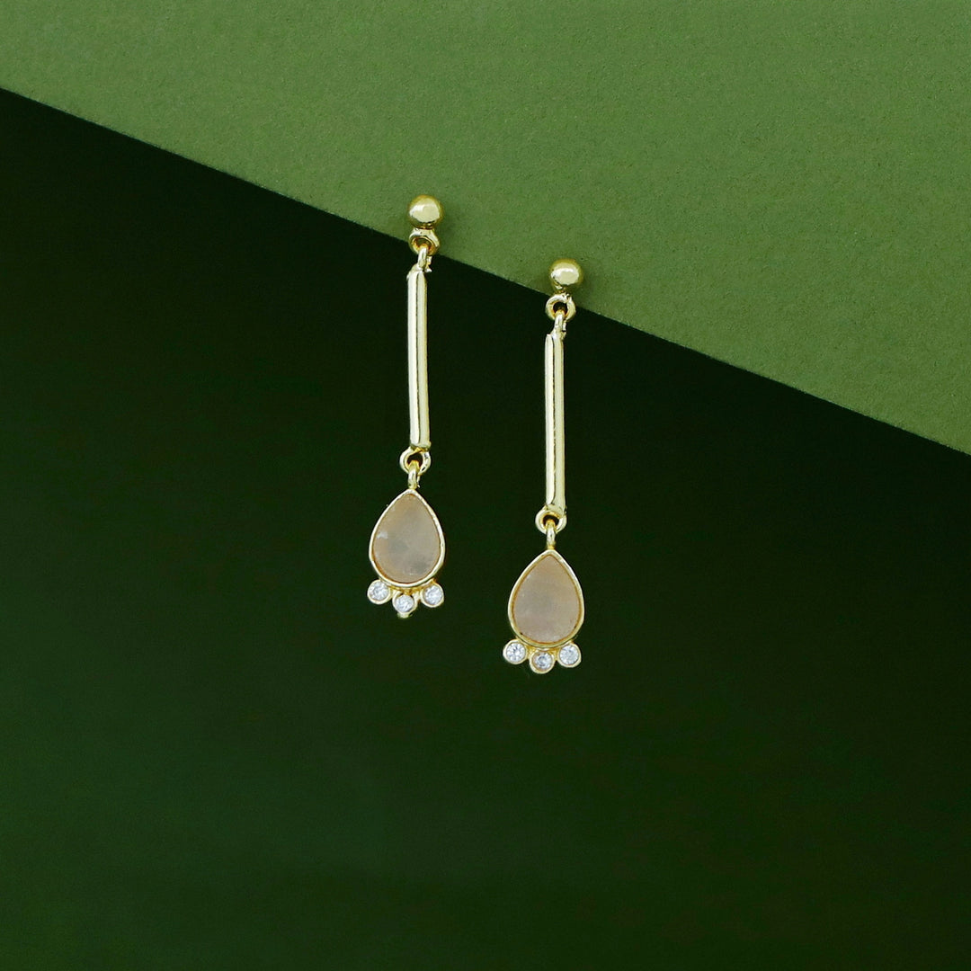 Riddhima Golden Stick Raw Stone Drop Earring
