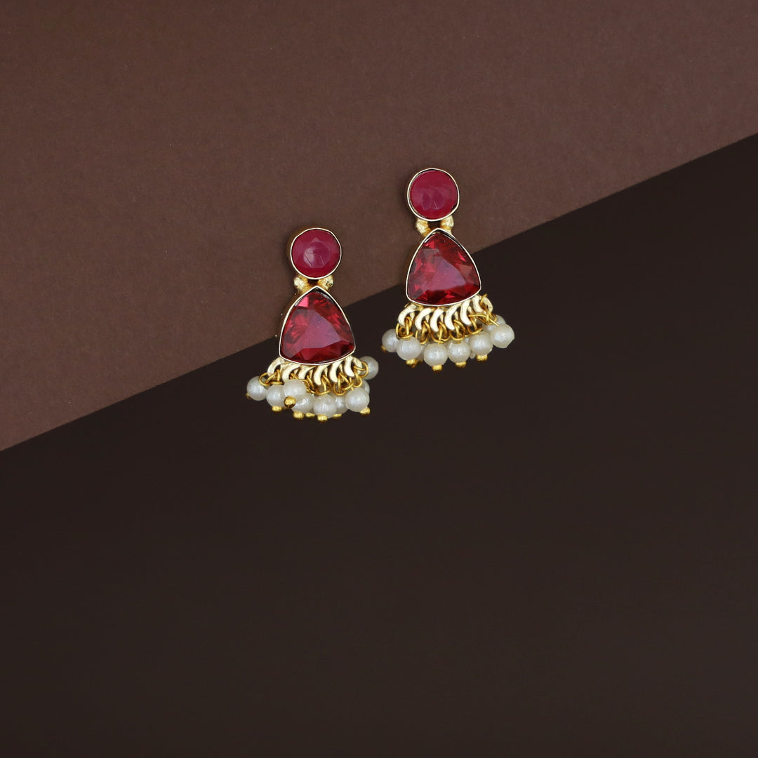 Masiha Round + Triangle Glossy Stone Stud