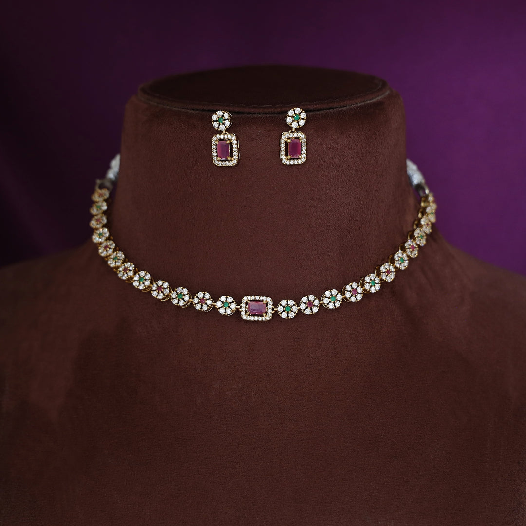 Aastha Sayali Flower Rectangle Glossy Short Neckpiece With Earring