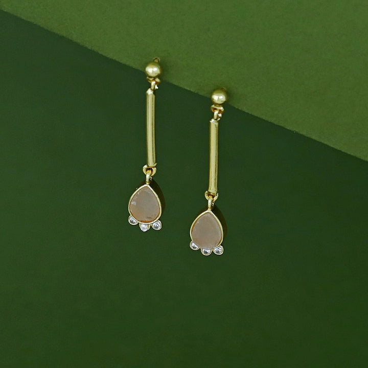 Riddhima Golden Stick Raw Stone Drop Earring