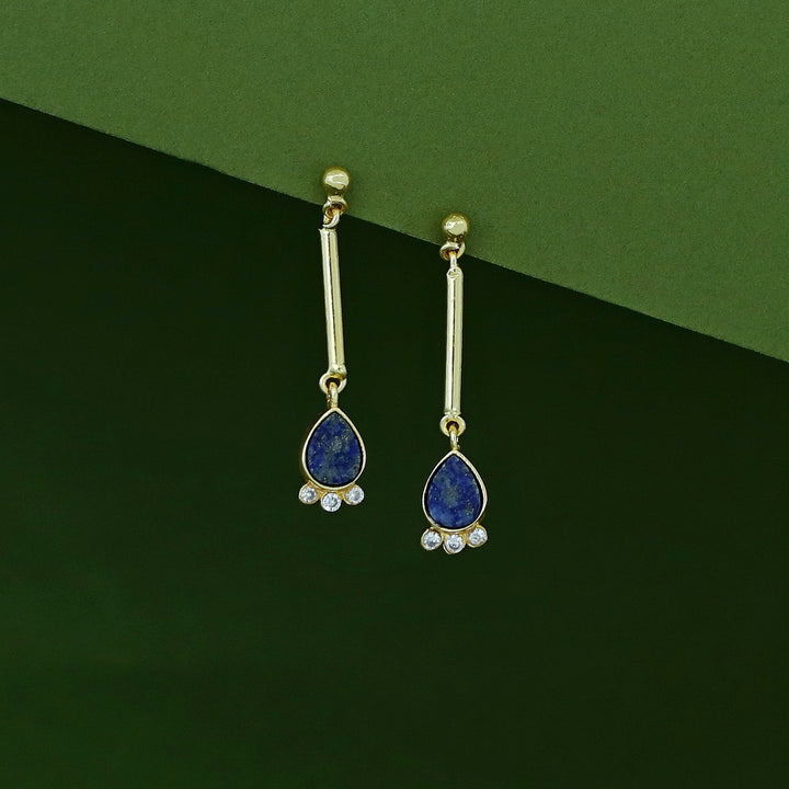 Riddhima Golden Stick Raw Stone Drop Earring