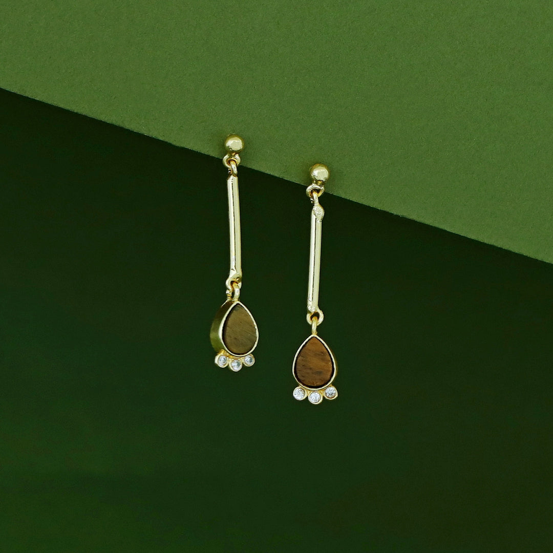 Riddhima Golden Stick Raw Stone Drop Earring