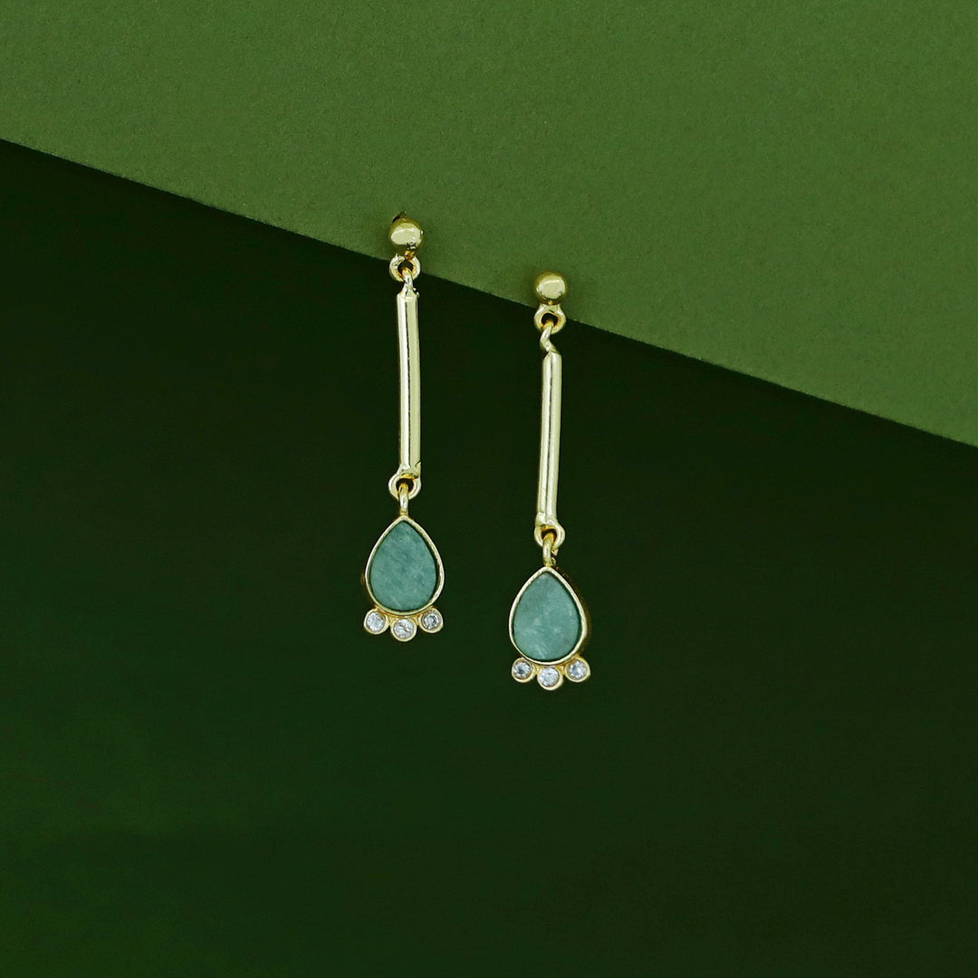 Riddhima Golden Stick Raw Stone Drop Earring