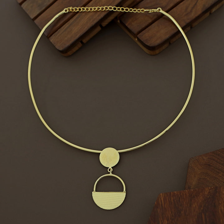 Golden Textured Circle And  Semi Circle Neck Cuff