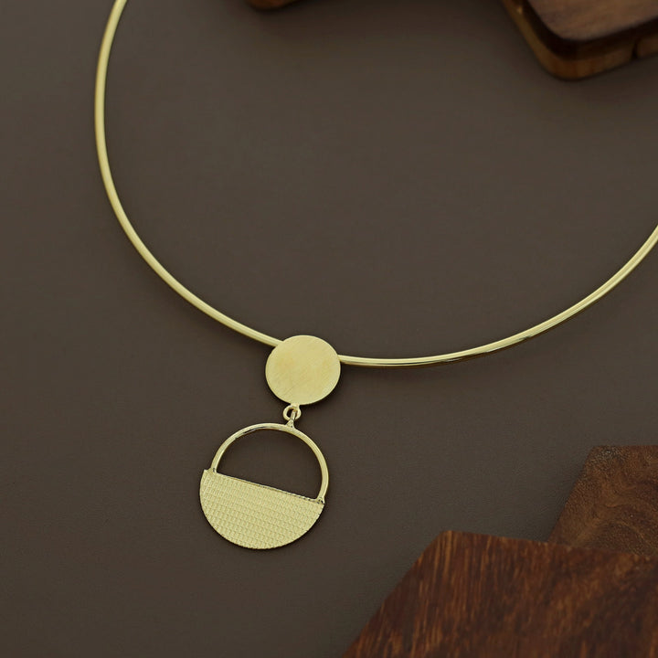 Golden Textured Circle And  Semi Circle Neck Cuff
