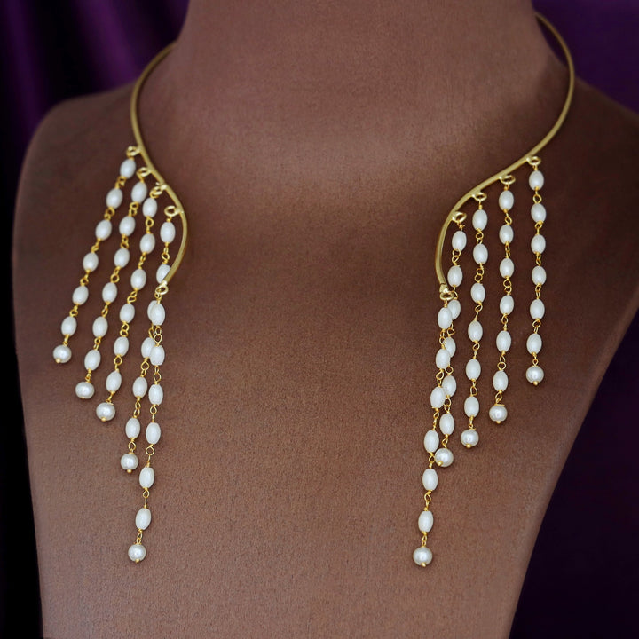 Xantiya Golden Chain Pearl Neck Cuff