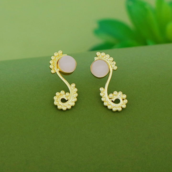 Janan Golden Ball Circle Natural Stone Earring