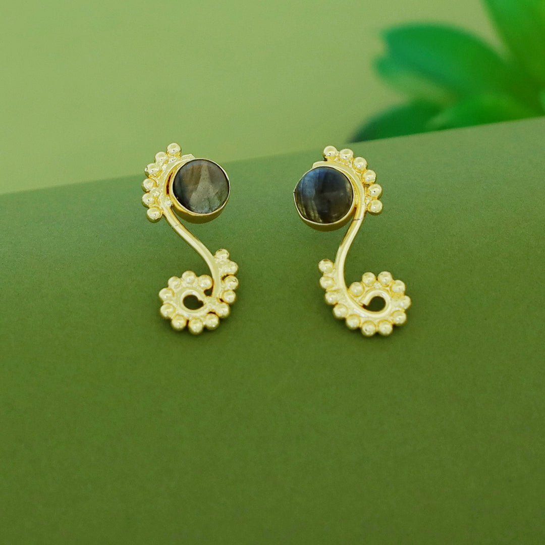 Janan Golden Ball Circle Natural Stone Earring