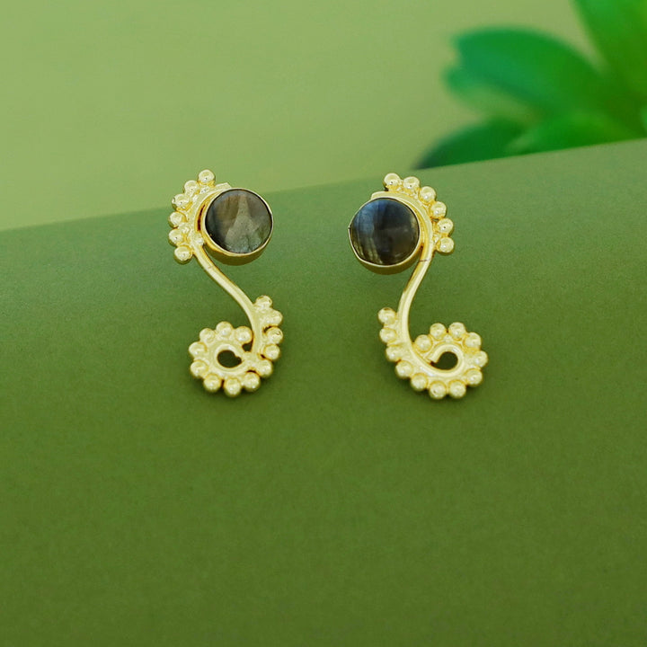 Janan Golden Ball Circle Natural Stone Earring