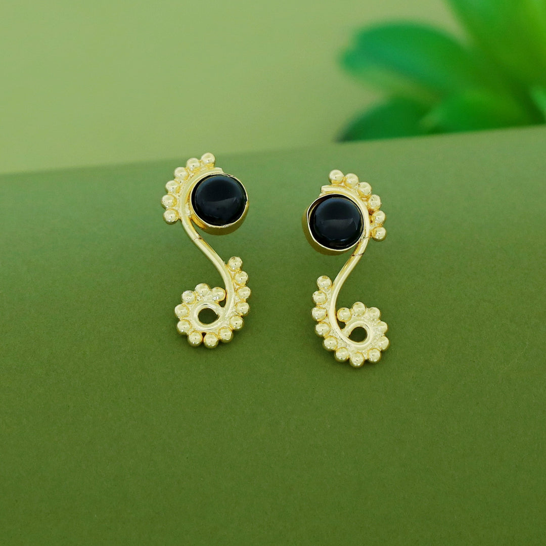 Janan Golden Ball Circle Natural Stone Earring