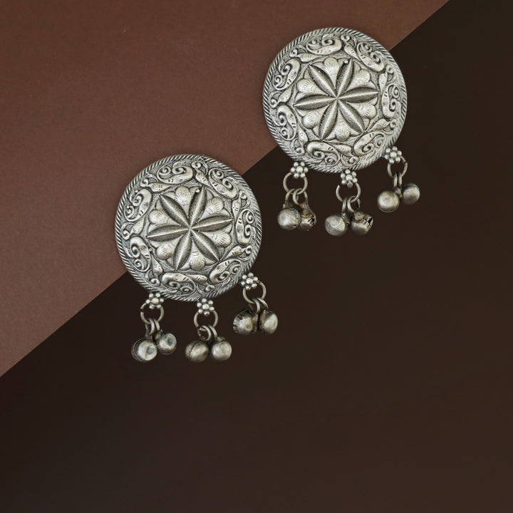 Vaiga Antique Silver Circle Ghungroo Earring