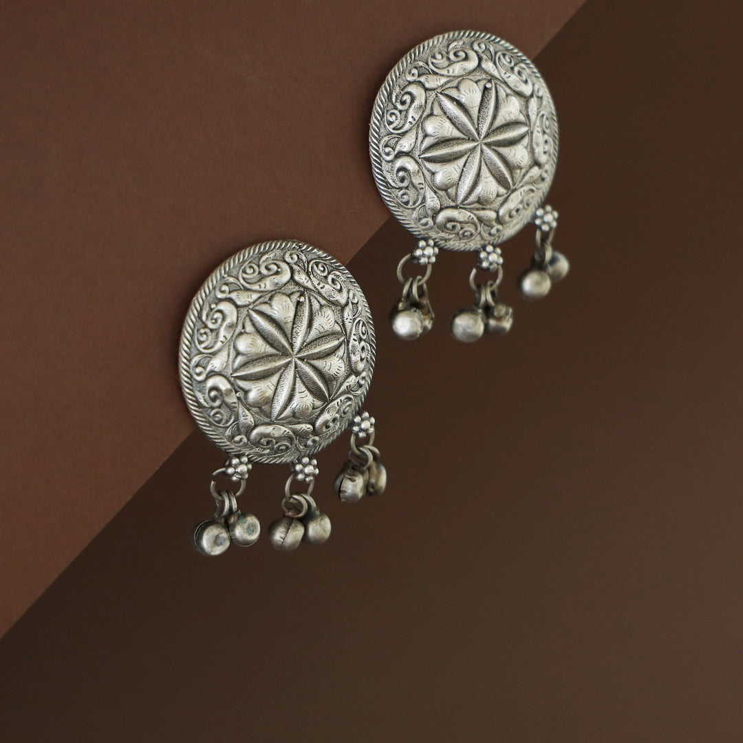 Vaiga Antique Silver Circle Ghungroo Earring