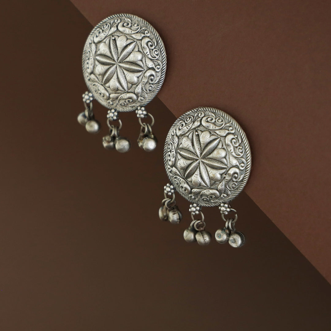Vaiga Antique Silver Circle Ghungroo Earring