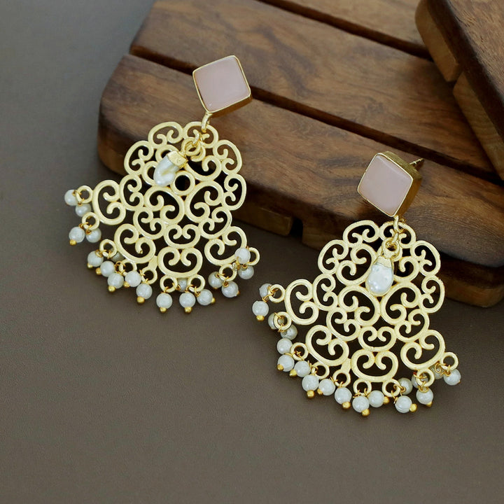 Golden Niralika Pearl Baroque + Glossy Stone Earring
