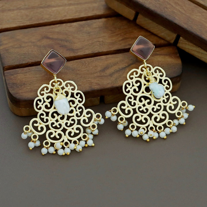 Golden Niralika Pearl Baroque + Glossy Stone Earring