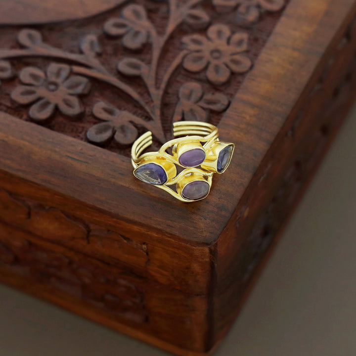 Tetra Oval Drop Glossy Stone Ring