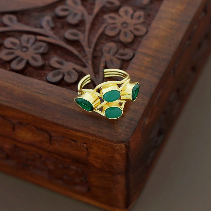 Tetra Oval Drop Glossy Stone Ring