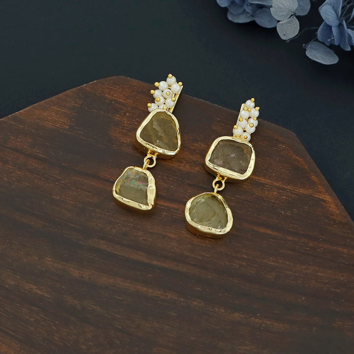 Dual Raw Stone + Pearl Earring