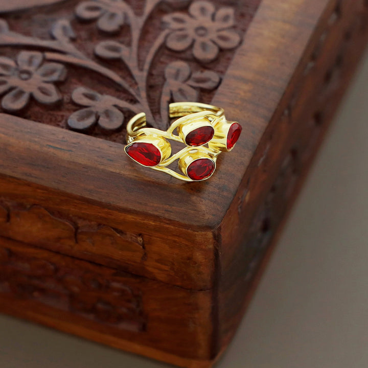 Tetra Oval Drop Glossy Stone Ring