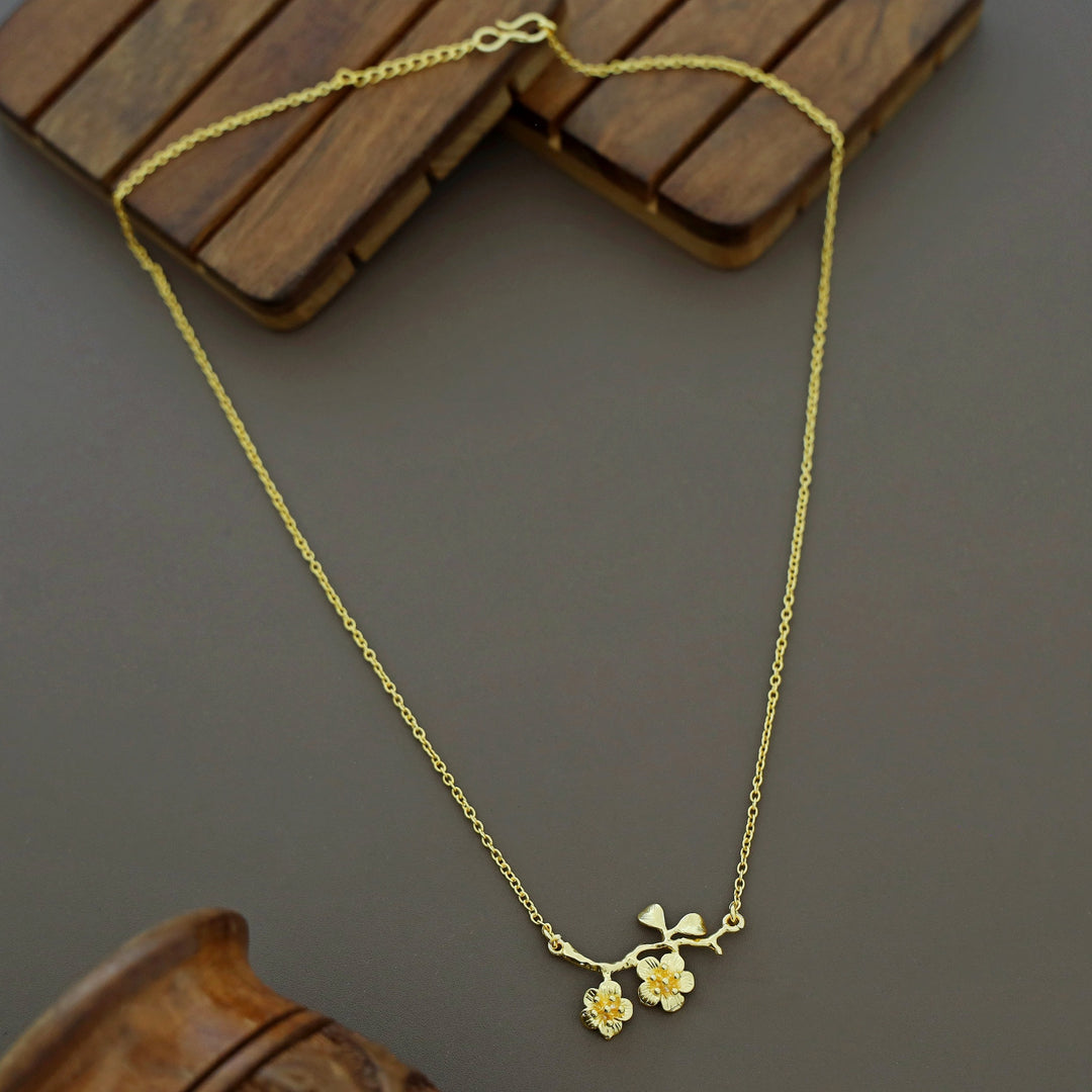 Golden Cherry blossom branch Pendant Neckpiece