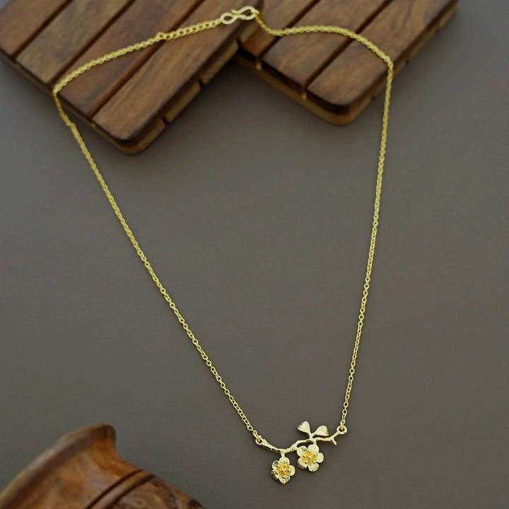 Golden Cherry blossom branch Pendant Neckpiece