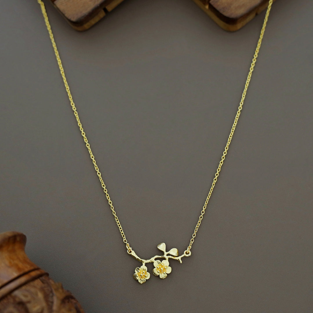 Golden Cherry blossom branch Pendant Neckpiece