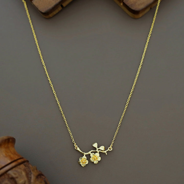 Golden Cherry blossom branch Pendant Neckpiece