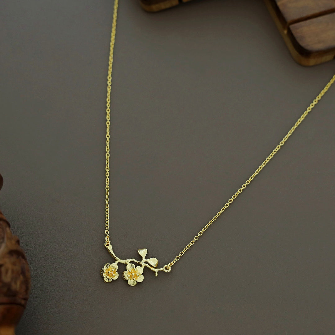 Golden Cherry blossom branch Pendant Neckpiece