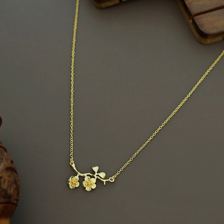 Golden Cherry blossom branch Pendant Neckpiece