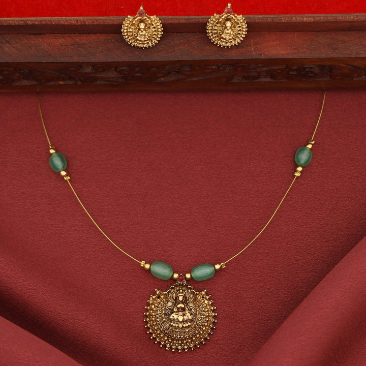 Padmalaya Lakshmi Pendant String Neckpiece With Stud
